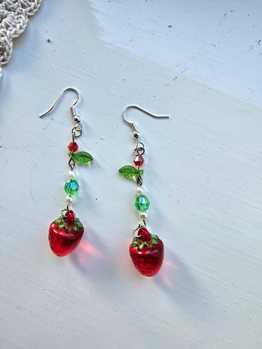 Strawberry glass dangle - strawberry,