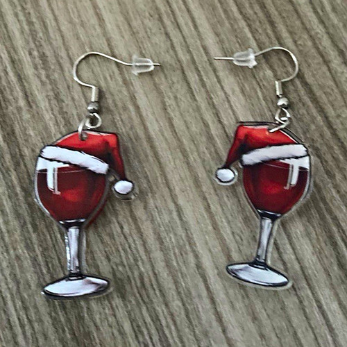 Red silver tone wine glass - &,