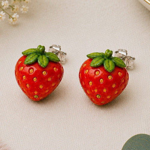 Strawberry stud earrings - earrings, red