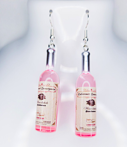 Pink wine bottle dangle drop - pink, dangle/drop