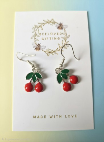 Cherry earrings silver - cherry, earrings,