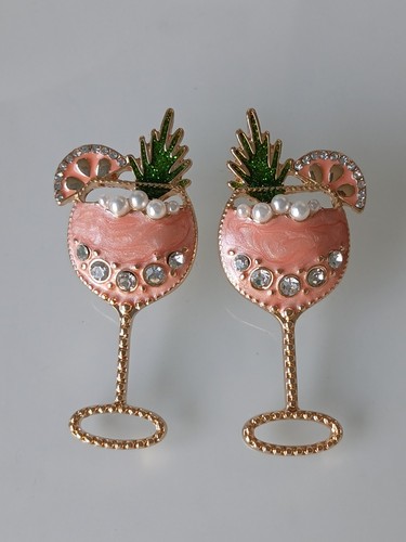 Pink cocktail glass earrings - pink,
